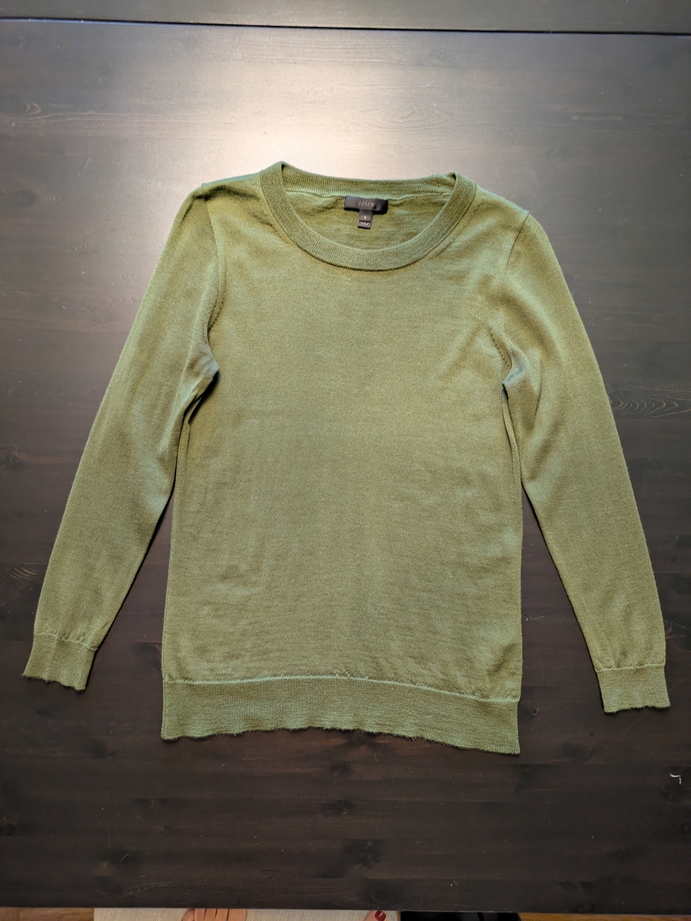 J. Crew Dark Olive Green Women's Crewneck 3/4 Sleeve Sweater Sz S